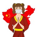 Chinese girl in protection mask put her hands in a pray. Coronavirus epidemy.