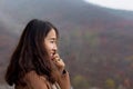 Chinese girl in the Red Leaf Valley, Jinan, China Royalty Free Stock Photo