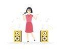 Chinese girl singing - cartoon people characters illustration