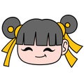 Chinese girl smiling happily. carton emoticon. doodle icon drawing