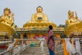 Chinese girl standing near statues at the temple