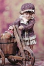 Chinese girl with wooden tricycles Royalty Free Stock Photo