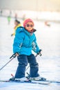 Chinese girls are practicing skiing Royalty Free Stock Photo