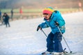 Chinese girls are practicing skiing Royalty Free Stock Photo