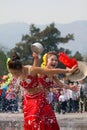 Chinese girls in traditional Dai Nation dress, performing Royalty Free Stock Photo