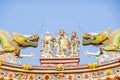 Chinese god sculpture on roof top of chinese temple and some space for write wording, special unique design in chinese style Royalty Free Stock Photo