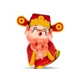 Chinese god of wealth year of the pig with pig,chinese new year 2019 isolated vector elements for artwork wealthy,Zodiac,Chinese Royalty Free Stock Photo