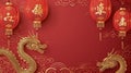 Chinese gold dragons and traditional lanterns background. chinese new year .generated by ai