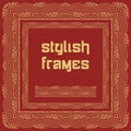 Chinese gold frames style collections design on red background. Stylized sea waves