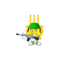 Chinese gold incense carton character in an Army uniform with machine gun