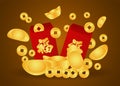Chinese Gold Nugget money and coin and Angpao Chinese word mean blessing Royalty Free Stock Photo