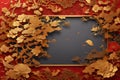 Chinese gold pattern with oriental asia elements on red background and gold frame