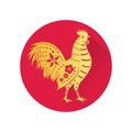 Chinese gold rooster flat icon.