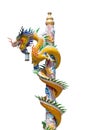 Chinese golden dragon statue for decoration in the temple isolated on white background. Royalty Free Stock Photo