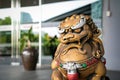Chinese golden god lion statue is the Asia zen structure ornament emperor in front of the door to protect the bad thing come in Royalty Free Stock Photo