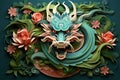 Chinese green dragon greating card. Chinese New Year Festival. Paper cut illustration style Royalty Free Stock Photo