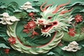 Chinese green dragon greating card. Chinese New Year Festival. Paper cut illustration style Royalty Free Stock Photo