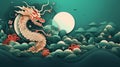 Chinese green dragon greating card. Chinese New Year Festival. AI Generated Royalty Free Stock Photo