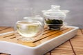 Chinese green tea from a glass teapot into a small Cup Royalty Free Stock Photo