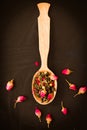 Chinese green tea with rose buds. Royalty Free Stock Photo