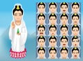 Chinese Guan Yin Cartoon Emotion faces Vector Illustration