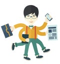 Chinese guy with multitasking job Royalty Free Stock Photo