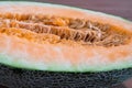 Chinese Hami melon cut in half closeup view Royalty Free Stock Photo