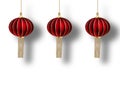 Chinese hanging red lanterns realistic isolated on white background