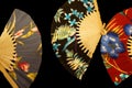 Chinese Hawaiian Print Fans Against Black Background