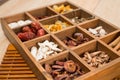 Chinese Herbal Medicine in box on table Royalty Free Stock Photo