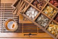 Chinese Herbal Medicine in box on table Royalty Free Stock Photo