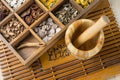 Chinese Herbal Medicine in box on table Royalty Free Stock Photo