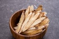 Chinese herbal medicines -- Astragalus on stone background, blank for text Royalty Free Stock Photo