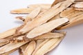 Chinese herbal medicines -- Astragalus on white background, blank for text Royalty Free Stock Photo