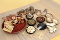 Chinese Herbs with Acupuncture Needles Royalty Free Stock Photo