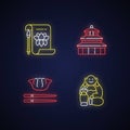 Chinese history neon light icons set