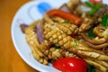 Chinese home cooking, fried squid with colored pepper