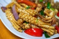 Chinese home cooking, fried squid with colored pepper