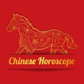 Chinese horoscope background with golden horse