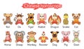 Chinese horoscope collection. Zodiac sign set. Pig, rat, ox, tiger, cat, , Royalty Free Stock Photo