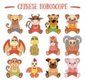 Chinese horoscope collection. Zodiac sign set. Pig, rat, ox Royalty Free Stock Photo