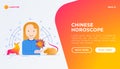 Chinese horoscope web page template. Astrologer with gradient flat animal icons around. Modern vector illustration Royalty Free Stock Photo