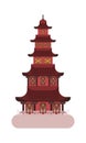 Chinese house red tall. flat on white background
