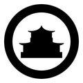 Chinese house silhouette Traditional Asian pagoda Japanese cathedral Facade icon in circle round black color vector illustration