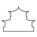 Chinese house silhouette Traditional Asian pagoda Japanese cathedral Facade icon outline black color vector illustration flat