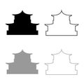 Chinese house silhouette Traditional Asian pagoda Japanese cathedral Facade icon outline set black grey color vector illustration Royalty Free Stock Photo