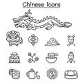 Chinese icon set in thin line style