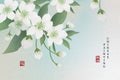 Chinese ink painting art background plant elegant flower pear blossom. Chinese translation : Plant and Blessing