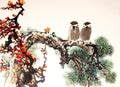 Chinese ink painting bird and tree