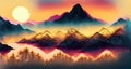 Abstract colorful Chinese inkwash painting and Majestic mountain range on digital art concept, Generative AI Royalty Free Stock Photo